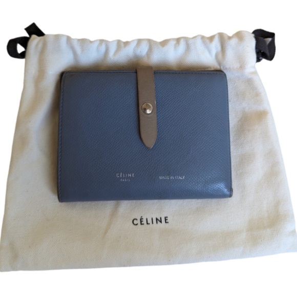 CELINE Strap Medium Multifunction Bi-fold Wallet Purse Leather Blue and Gray - Picture 6 of 8